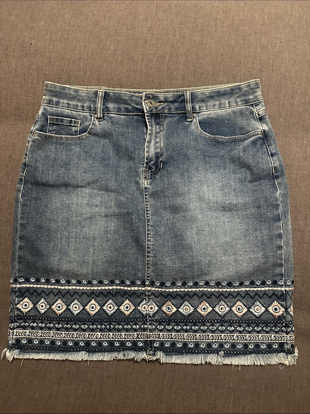 CHARLIE B Embroidered Denim Mini Skirt in Blue